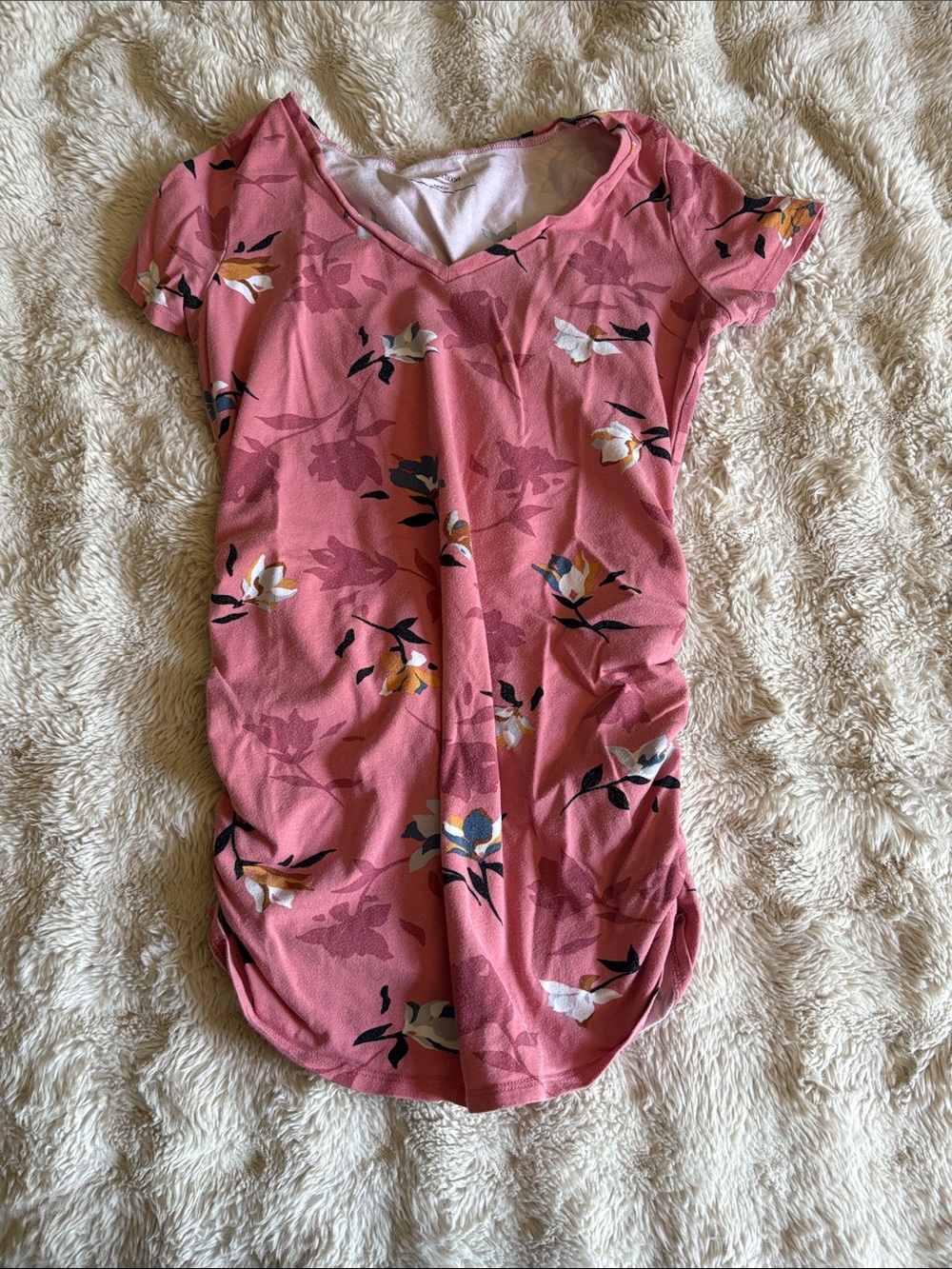 Motherhood Maternity Pink Floral V-Neck Short Sleeve Top